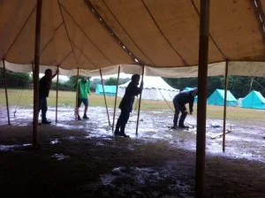 Cubs holding up the dinning shelter